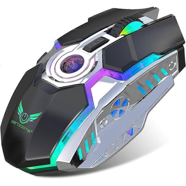 Rechargeable 2.4G Wireless Gaming Mouse with USB Receiver and RGB Backlit Colors for Laptop, PC Computer and Macbook (600mAh Lithium Battery) (Black)
