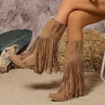 thumbnail image 2 of Rokment Womens Winter Fall Long Fringe Wide Mid Calf Western Cowboy Boots Bohemian Tassel Knee High Western Cowgirl Boots, 2 of 4
