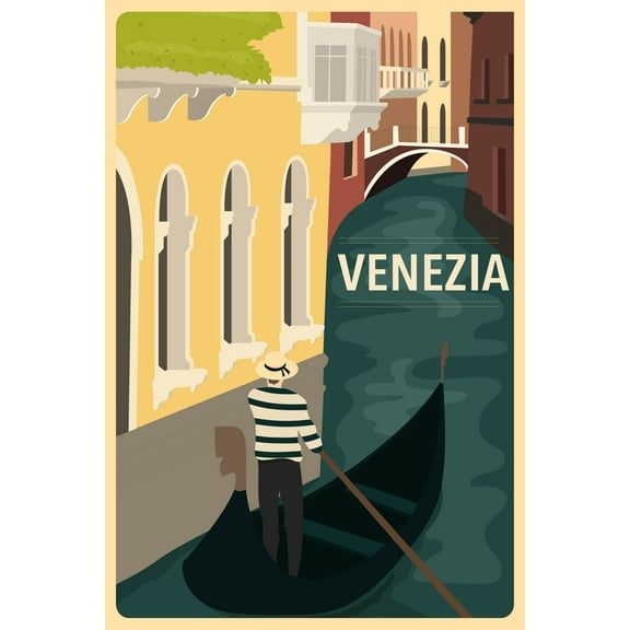 EzPosterPrints - Retro World Famous City Posters - Decorative, Vintage, Retro, Grunge Travel Poster Printing - Wall Art Print for Home Office - VENEZIA, ITALY - 12X18 inches