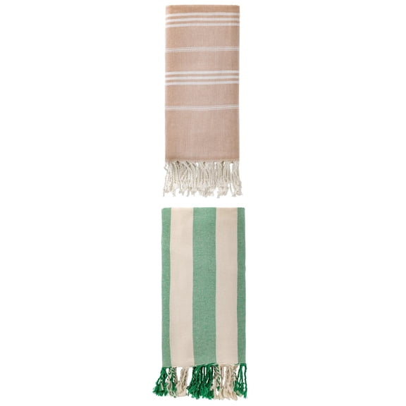 Unique Bargains 2 Pack Turkish Beach Towel Sand Resistant Brown/Green 71" x 35"/71" x 40"