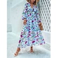 thumbnail image 2 of Womens Casual Boho Deep V Neck Long Sleeve Long Dress Blue M, 2 of 8