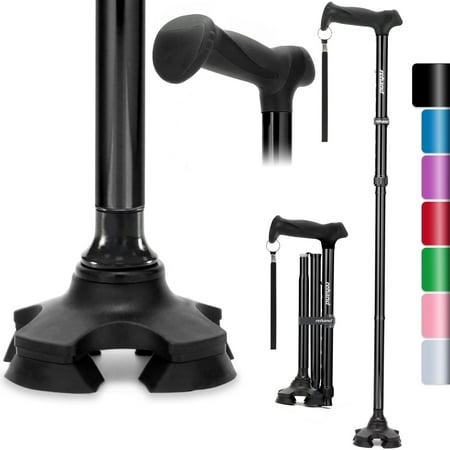 rehand adjustable folding walking cane with t-grip, lightweight and collapsible, black