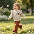 thumbnail image 6 of Ulanda Toddler Girl Clothes Floral Print Tops Pants Cute Fall Outfits Fall Winter Toddler Girl Outfits Long Sleeve Shirt Tops and Long Pants Sets Little Girl Clothes (Coffee, 6-9 Months), 6 of 9