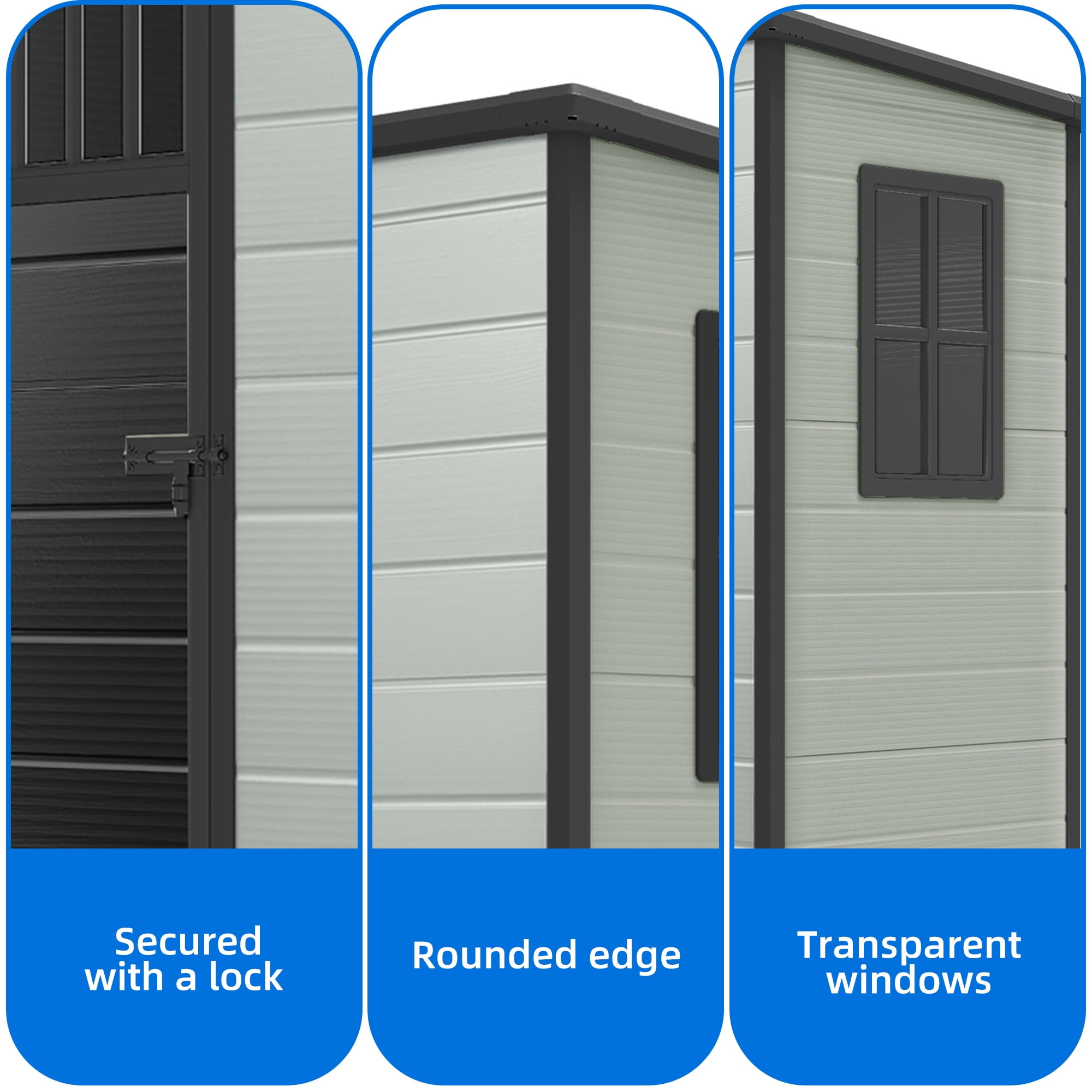 Dextrus 5x3FT Outdoor Storage Shed with Windows, Floor, Lockable Doors, Waterproof Plastic, Blue Gray