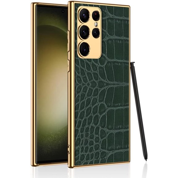 case for Samsung Galaxy S23 Ultra Case Electroplated Leather Soft Shell [Lens Protection] Samsung S23 Ultra Case Slim TPU Cover & Support Wireless Charging for Galaxy S23 Ultra, Green