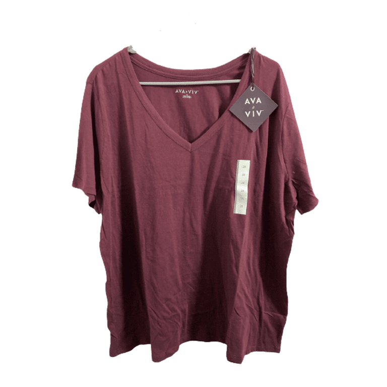 AVA VIV Women s Plus Size Short Sleeve V Neck Slim Fit T Shirt In Purple 2X