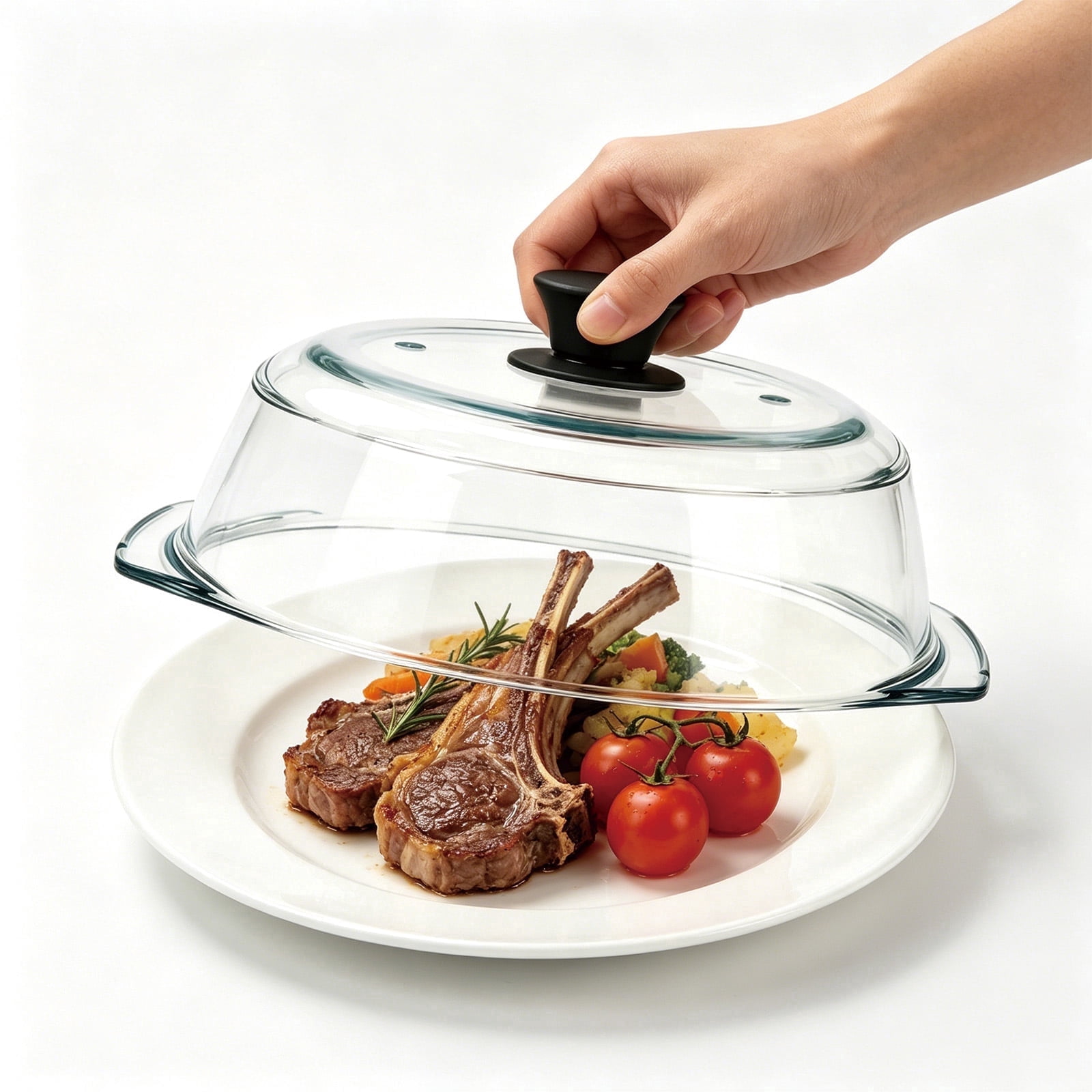 Gijjgole 11in Glass Microwave Splatter Cover, BPA-Free Food Grade Glass Plate Guard with Vent Holes & Silicone Handle, Dishwasher Safe