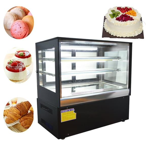 INTBUYING 35" Commercial Refrigerated Cake Showcase Bakery Cabinet Cooling Display Case LED Light Right Angle Back Door 220V