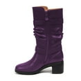 thumbnail image 3 of FSJ Women Casual Round Closed Toe Mid Calf Boots Chunky Low Heel Double Metal Buckle Strap Side Zipper Fashion Mid Knee High Shoes Size 10 Purple, 3 of 4