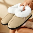 thumbnail image 6 of Abomasnow Women's PU Closed Back House Slippers Faux Fur Collar Trim Round Toe Lightweight Sole Warm Indoor Home Slippers For Autumn And Winter Daily Household Use, 6 of 9