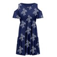 thumbnail image 4 of USSUMA Women's Floral Cold Shoulder Swing T-Shirt Dresses Loose Summer Flowy Pleated Knee-Length Tunic Dress Beach Party Sundress, 4 of 5