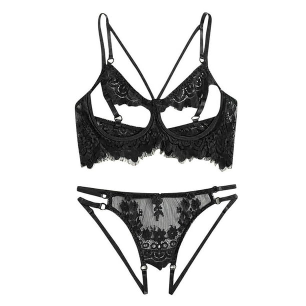 Sexy Plus Size Women Black Lace Bikini Lingerie Set - The Little