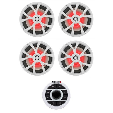 MB QUART GMR-1.5W Marine Receiver w/Bluetooth/USB/Aux (4) Rockville 8" Speakers