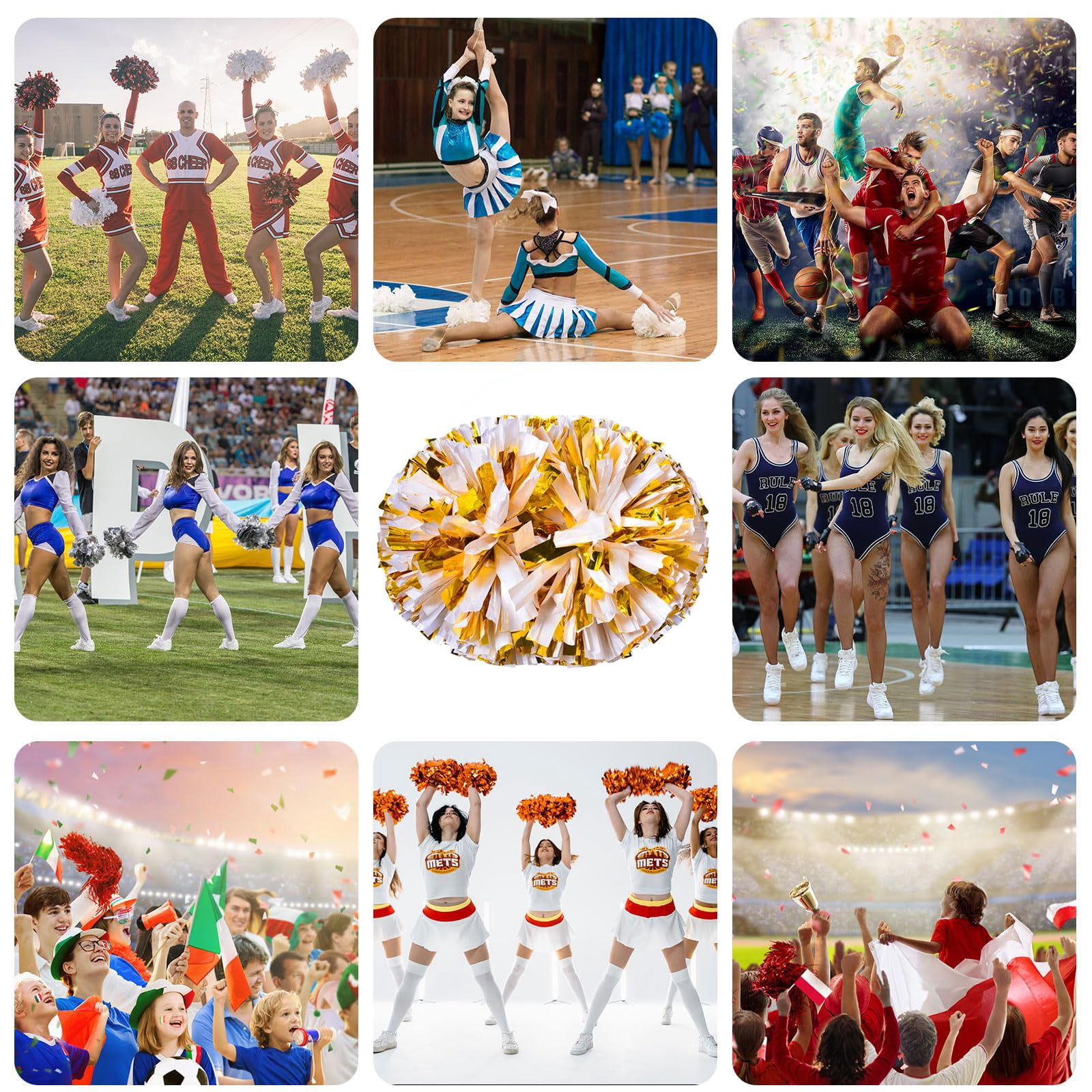 12 Pcs Cheerleading poms,pom poms Cheerleading with Handle Style Cheer Pom Pomsfor Dance, Matches, Team Spirit Sports