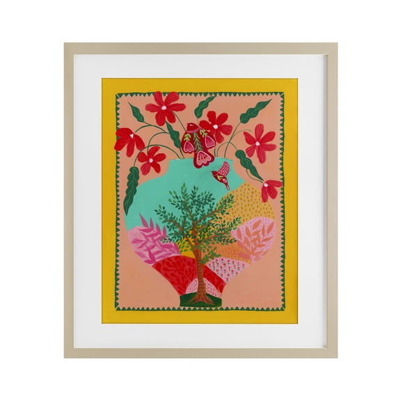 Stupell Industries Scandinavian Folk Patterned Hope Vase Birch Framed Print Under Glass, 17 x 21, by Nabeela Rumi