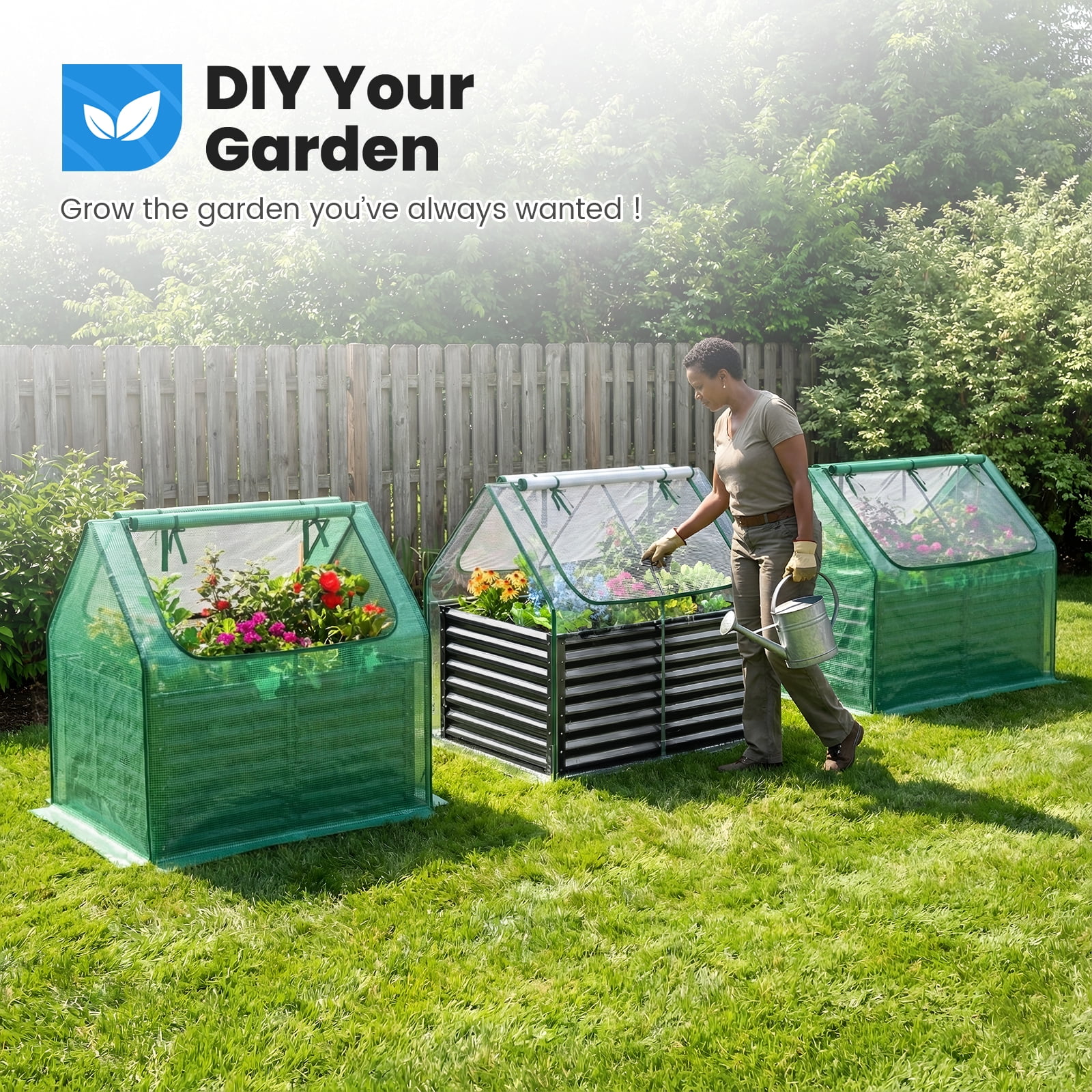 Quictent Raised Garden Bed with Cover, 4x3x2ft, Tall Metal Planter Box, Clear, 33.5 lbs