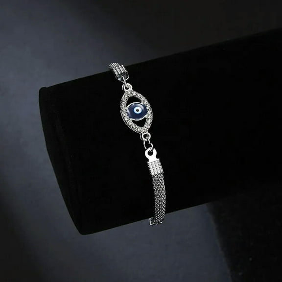 GKNET Turkish Hamsa Lucky Evil Eye Bracelet Silver Zircon Bangle Elegant Women Jewelry