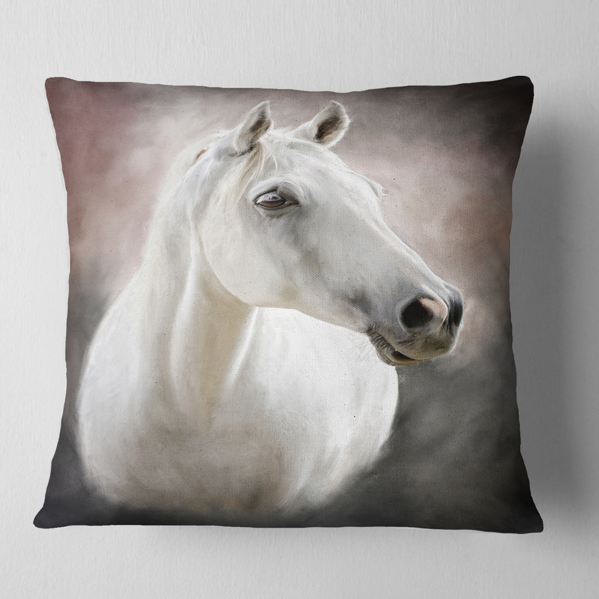 Designart Lovely White Horse - Animal Throw Pillow - 18x18
