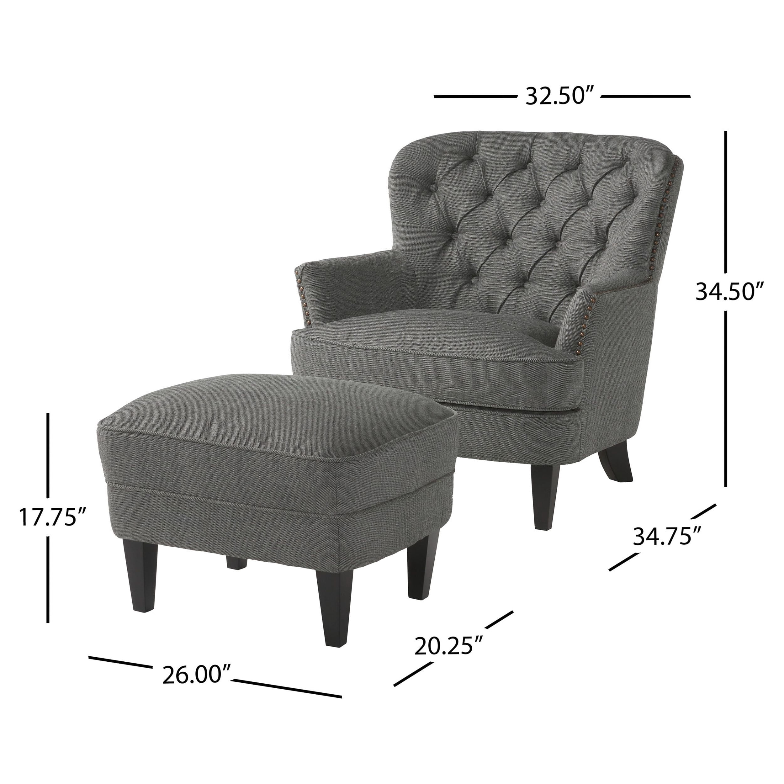 Noble House Torrin Contemporary Grey Fabric Club Chair and Ottoman