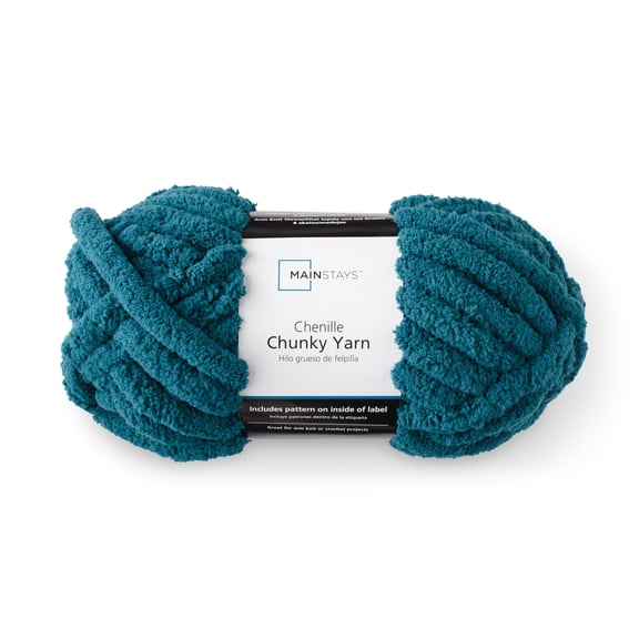 Mainstays Chunky Chenille Yarn, 31.7 yd, Teal, 100% Polyester, Super Bulky