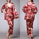 thumbnail image 4 of Women\'s Pajamas Set 3-piece Silk Satin Sleepwear Printed Nightwear Included Short Robe Tank Top AndCamel3XL, 4 of 5