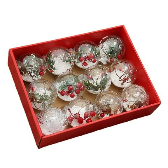 Tmboryuu 12Pcs 3 Inch Clear Christmas Ball Ornaments Transparent Shatterproof Plastic Baubles DIY Pendant Xmas Tree Holiday Party Hanging Decoration