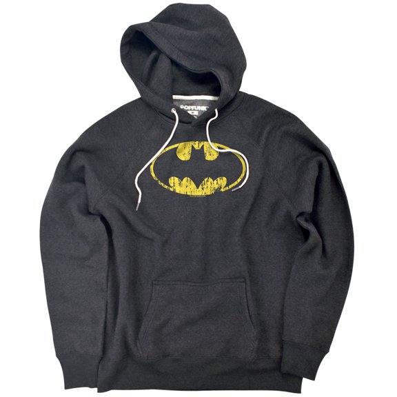 Batman Classic Logo Distressed Unisex Adult Slim Fit Pull-Over Heather Hoodie, Charcoal, Small