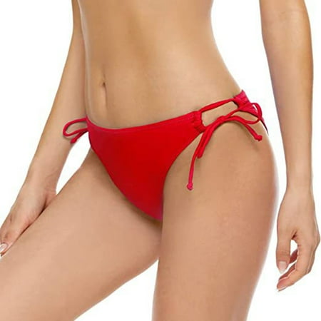Wioihee Smooth Curves Side Tie Bikini Swim Bottom  Figure Flattering Ruched Sides Clearance Red L(L)