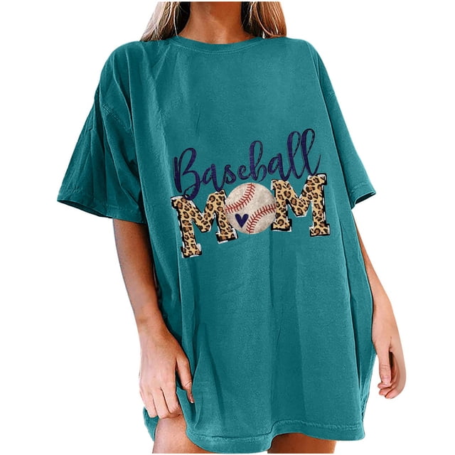 Tops de manga corta con hombros caídos informales de verano para mujer, camisetas divertidas con cuello redondo y estampado de béisbol OAVQHLG3B Store lin121212