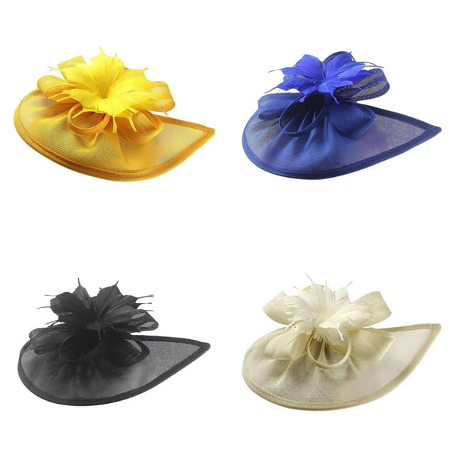 4 tocados de malla para niñas, con pinzas para el pelo, para cócteles y fiestas de té. Amarillo Azul Negro Beige