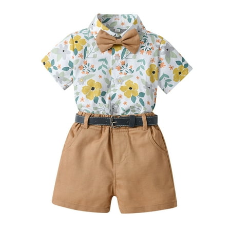 

ZIZOCWA Boys Beach Outfit Toddler Boys Short Sleeve Shirt Tops Shorts With Tie Belt Child Kids Gentleman Outfits Fall Outfits for Boys 4T Suspender Outfits for Toddler Boys Little Baby Boy Outfits A