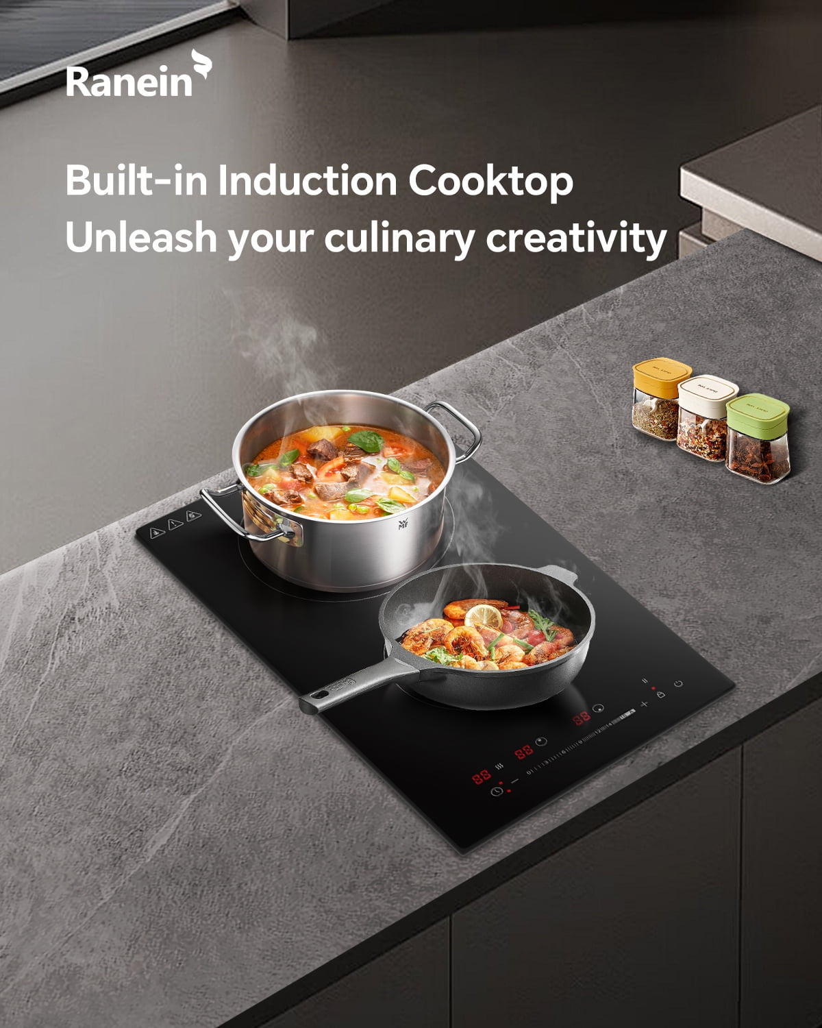 Electric Cooktop with 2 Burners, 12 inch 3000W 240V Ceramic Panel Electric Cooktop, Multiple Safety Protections Stove, Touch Screen