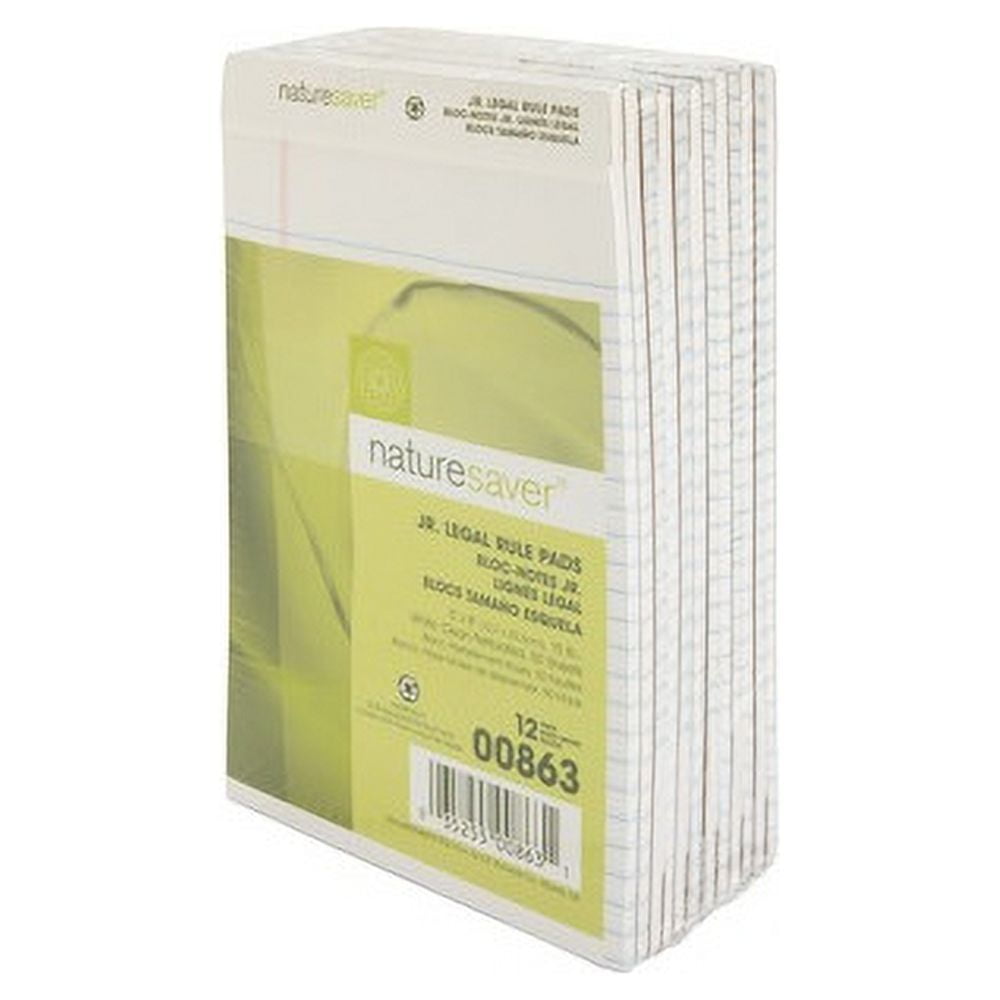 Nature Saver, NAT00863, 100% Recycled White Jr. Rule Legal Pads - Jr.Legal, 1 Dozen