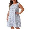 thumbnail image 2 of DARING DIVA Plus Floral Sleeveless Ruffle Hem Casual Dress 1X Blue, 2 of 6