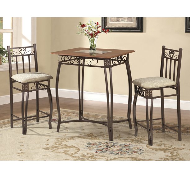 Home Source Barcelona Cherry Bar Height Table w/ Glass Insert Walmart