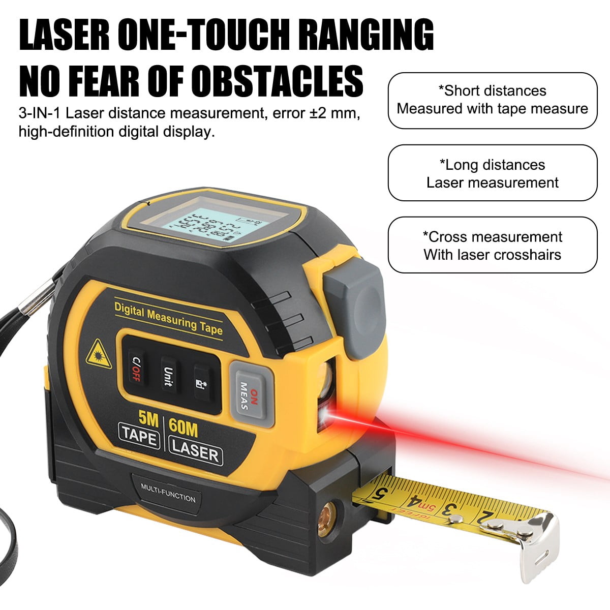 3 In 1 Laser Tape Measure Digital Tape Measure High Precision Laser Rangefinder
