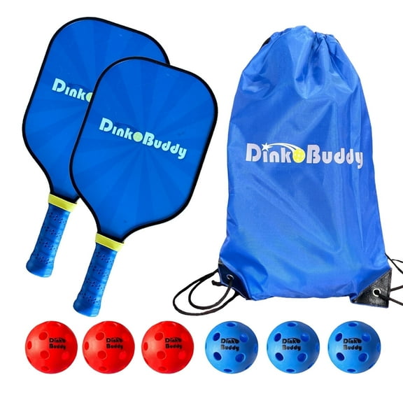 Dink Buddy - 2-in-1 Play Everywhere Pickleball Practice Set, Complete Bundle with 3 Kelso   3 Standard Balls, 2 Pickleball Paddles, & 1 Drawstring Backpack