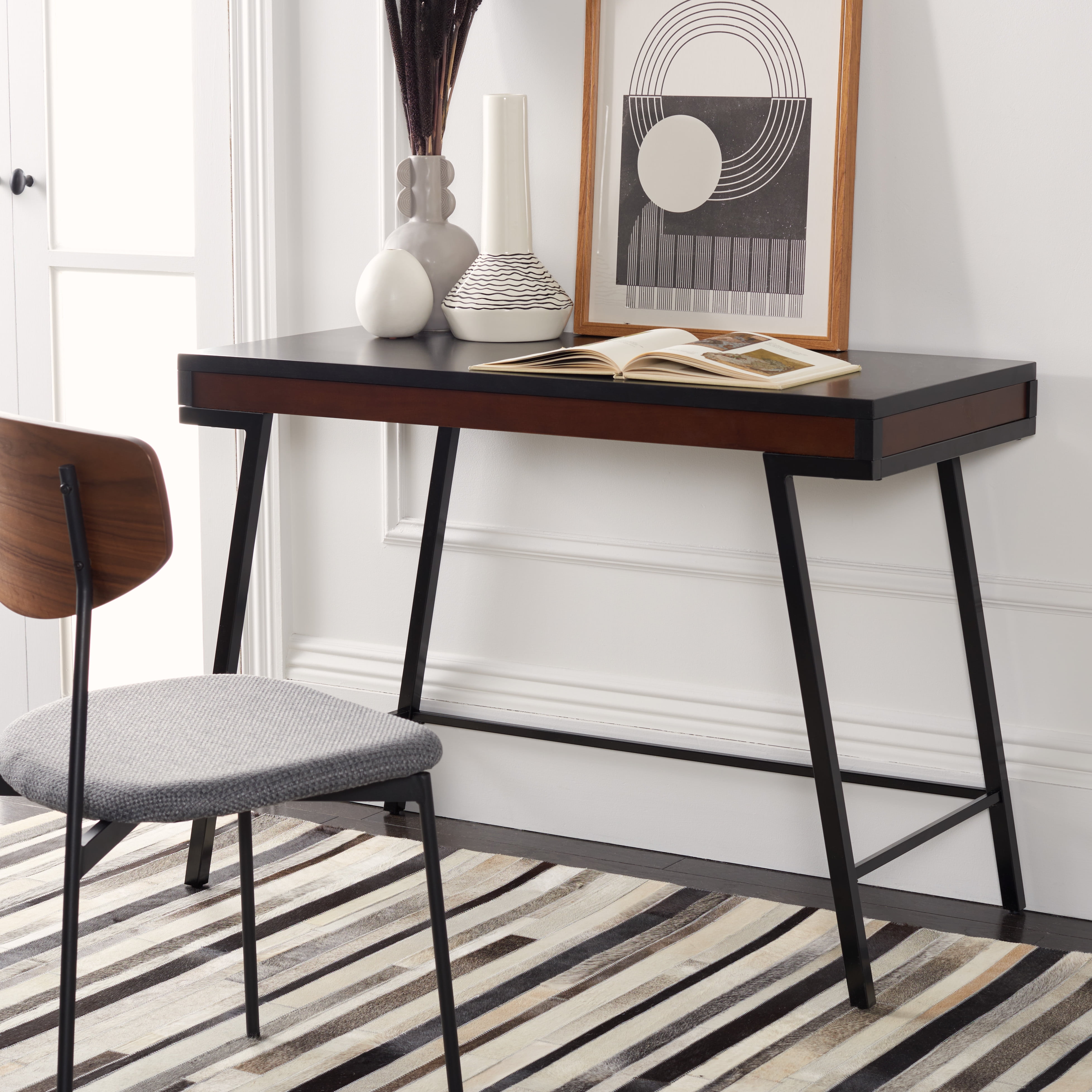 SAFAVIEH LaponteScandinavian Wood Writing Desk, Black/Brown