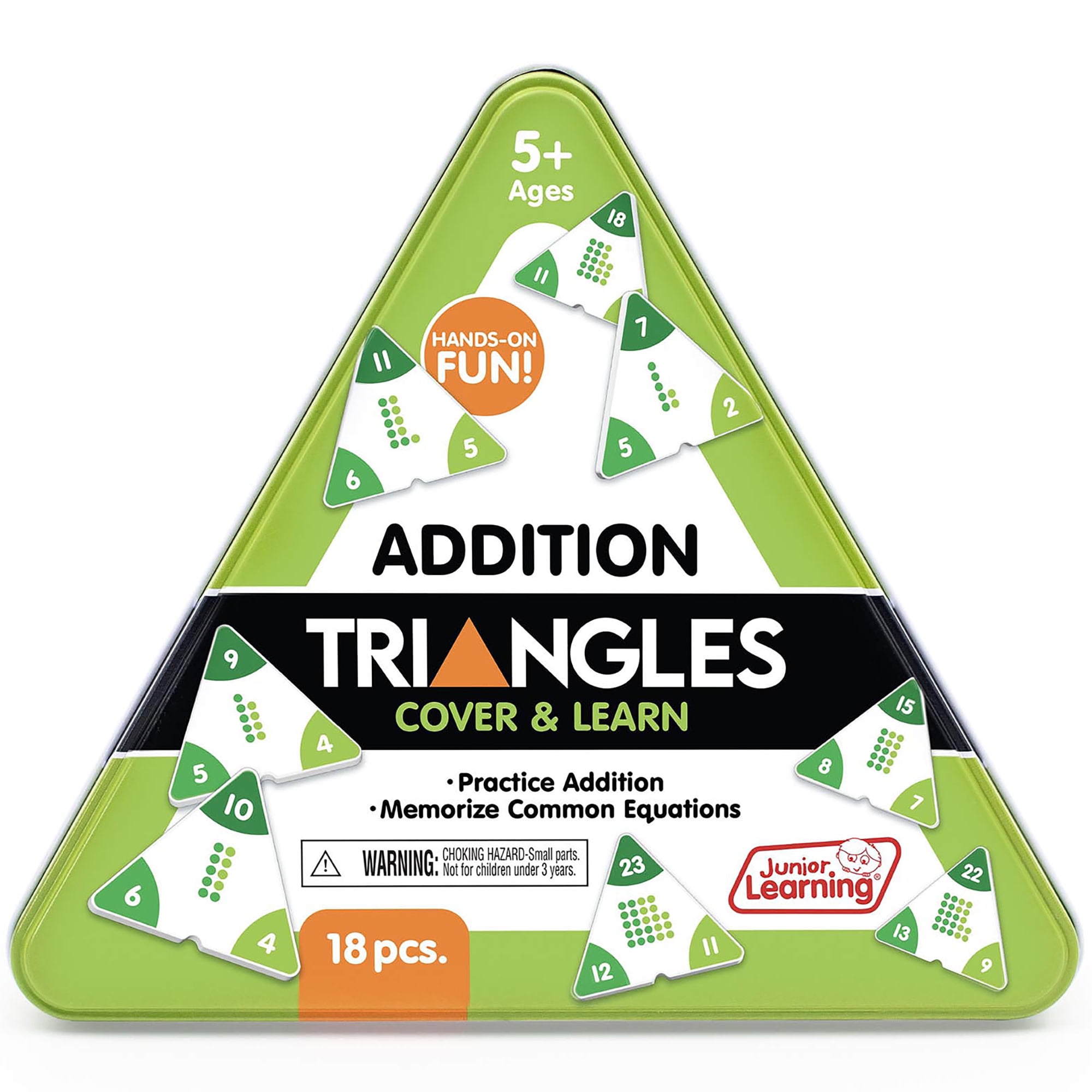 Junior Learning: Addition Triangles - Cover & Learn, Memorize Addition & Subtraction Equations, Color-Coded Visual Math Manipulative, Melamine Pieces