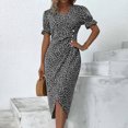 thumbnail image 4 of Vestido A Media Pierna Vestido bohemio de mujer de manga corta floral Hi-Low Hem Split Beach Dress (Negro XXL) Ygjytge para Mujer Negro T 24, 4 of 6