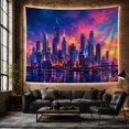 thumbnail image 6 of Urban Cityscape Twilight with Rise Skyscrapers Varying Heights, Mystical Fantasy for Space Lovers, Galaxy Room Decor, Housewarming Gift, Tapestry Wall Hanging for Bedroom and Dorm, 6 of 7
