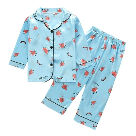 

URMAGIC Toddler Girl Boy Pajama Set Button-up Silk Pajama Cute Watermelon Print Sleepwear 2 Piece Loungewear Sets 1-6Y
