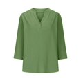 thumbnail image 4 of Women Fashion V Neck Seven Point Sleeve Button Casual Comfortable Top, Including Wash Tips and Sizes, 4 of 6