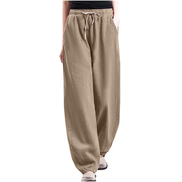 Jsaierl Women's Casual Loose Pants Plus Size Elastic Waist Lantern Trousers with Pockets Drawstring Sports Comfy Pants