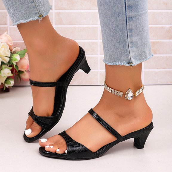 CHWshoes Women's Kitten Heel Sandals Open Toe Ankle Strap Low Heel Dress Sandals for Women Comfort Summer Dress Shoes for Wedding Party Office Black Size 39