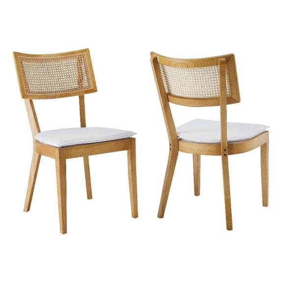 Maklaine Fabric Upholstered Wood Dining Chair Set of 2 in Natural White