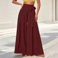 thumbnail image 6 of Cagogo Women's Wide Leg High Waisted Flowy Solid Boho Midi Pants Vacation Casual Palazzo Trousers Beach Summer Lounge Cropped Pants Fashion Beachwear, Wine M, 6 of 7