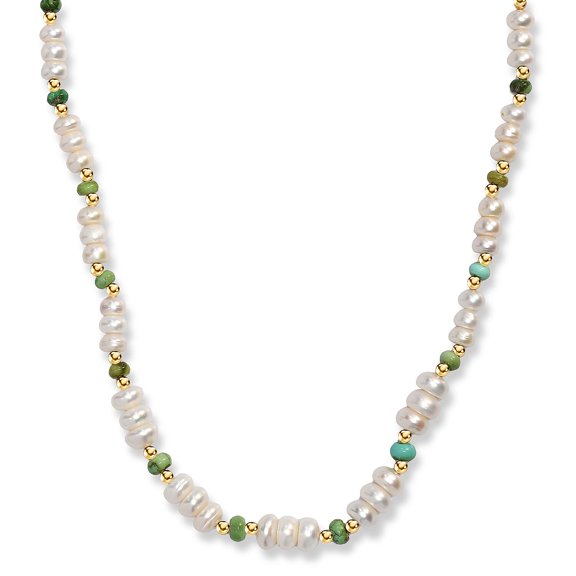 Fresh Water Pearl Sonoran Gold Turquoise 17 ctw Necklace Silver 18 Inches