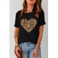 thumbnail image 1 of ABPHQTO Camiseta de manga corta de San Valentín con estampado de corazón de leopardo negro para mujer, 1 of 5
