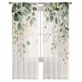 thumbnail image 2 of Sage Green Eucalyptus Semi Sheer Curtains 63 Inch Length 2 Panels Set, Country Leaf Plants Retro Beige Sheer Kitchen Curtain Privacy Voile Window Curtain for Living Room Bedroom Rod Pocket Drapes, 2 of 7